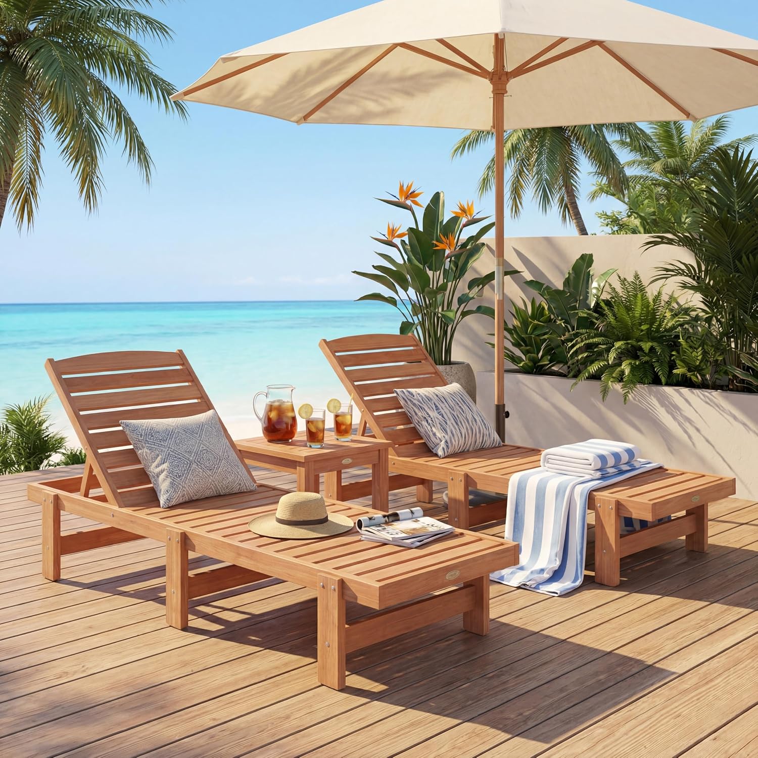 Solid Wood Chaise Lounge, Outd - Outdoor Furniture Oil Teak recension och pris