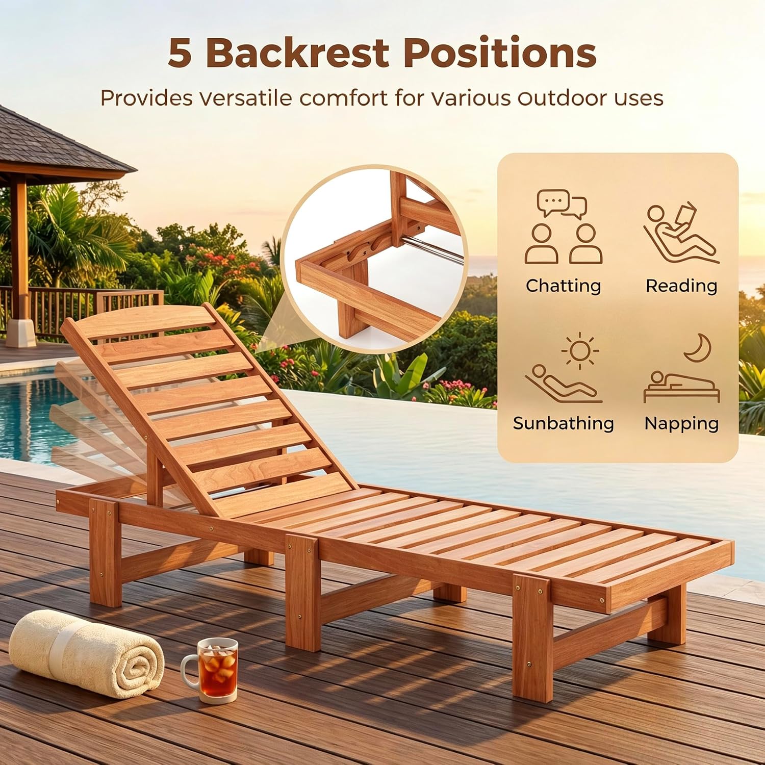 Solid Wood Chaise Lounge, Outd - Outdoor Furniture Oil Teak recension och pris