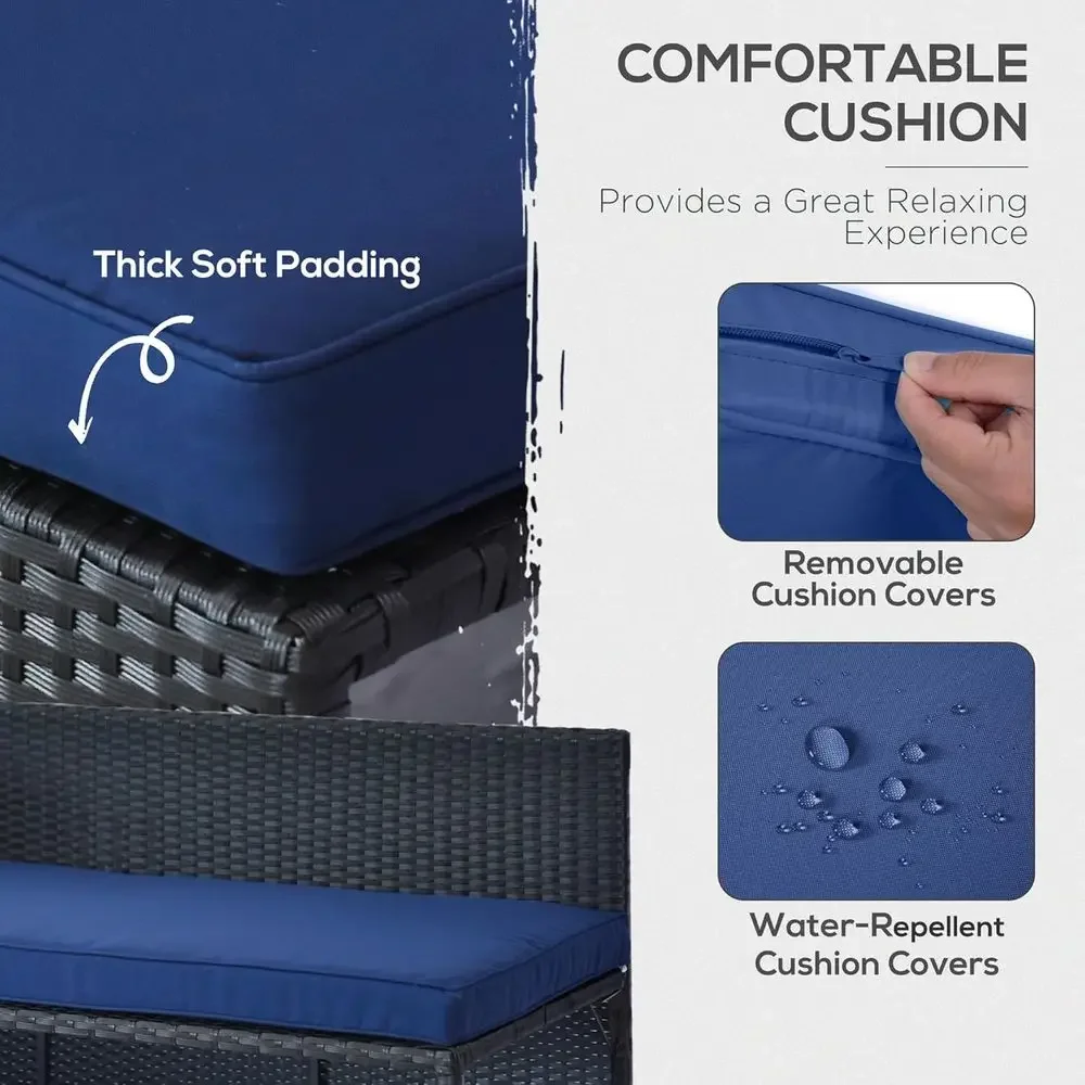 Blue L-Shaped Rattan Outdoor S - Rattan Lounge Set recension och pris