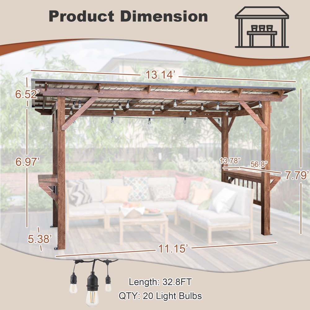 ！@13' X 6.5' Modern Wooden Per - Outdoor Furniture Gazebo recension och pris